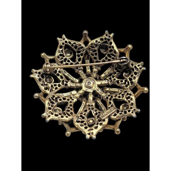 Hedy Snowflake Brooch Gold Tone Layered Open Metal Work Vintage Signed - Picture 10 of 16